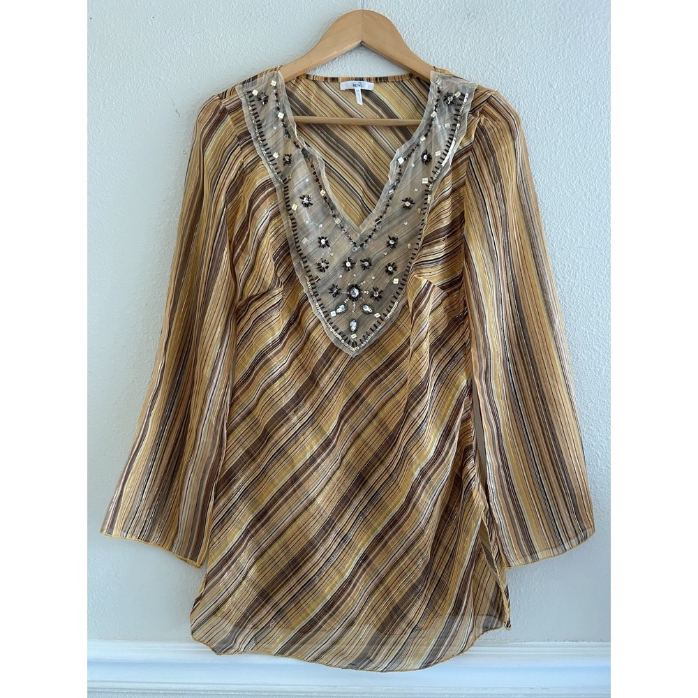 Metro7 Y2K Beaded Embellished Sheer Tunic Top Size Medium Fairy Boho Festival